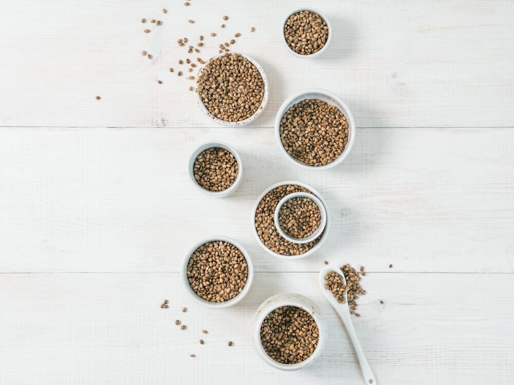 bowls of fertility-friendly hemp seeds